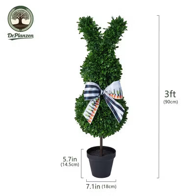 Dr.Planzen 3ft Artificial Bunny Topiary Trees, UV-Resistant Faux Boxwood Plants, Indoor & Outdoor Easter Decor for Front Porch Entryway Set of 2