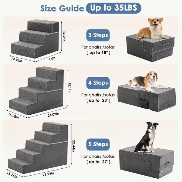 MyDepot 3-Step Foam Dog Stairs - Curved Non-Slip Pet Steps for Couch & Sofa, Joint-Friendly Ramp for Small Dogs & Cats
