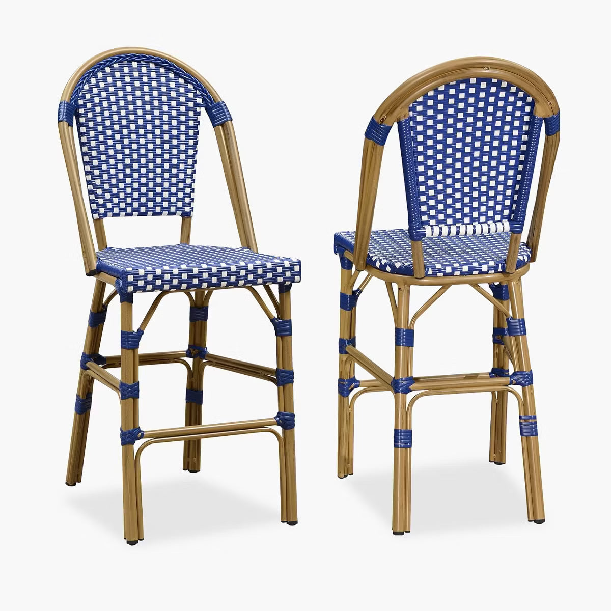 BOSMILLER French Counter Height Bar Stool Set of 2, 30" Patio Rattan Bar Stool Chairs, Outdoor Armless Barstools for Porch Garden Indoor White/Black