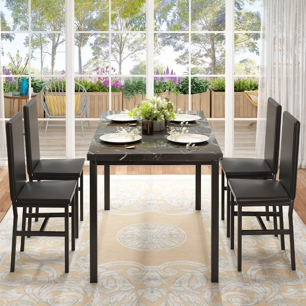 Hooseng 5-piece Kitchen Table and Chairs, Dining Table Set for 4, Rectangular Dining Table Set with Four Chairs and Marble Top for Dining Room