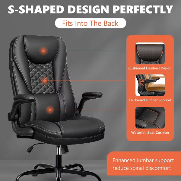 KERDOM Adjustable Office Desk Chair, Ergonomic Executive Chair with Padded Headrest and Armrests, Black
