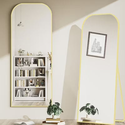 Likepay Arch-Shaped Freestanding Alloy Frame Full-Length Mirror - 56in Length × 21in Width (Black/Gold/Silver Options)