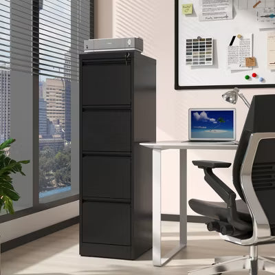Yukimo Vertical File Cabinet with Lock, 52"H Steel Metal Filing Cabinet, Full Extension Silent Slides, Anti-Tilt Design