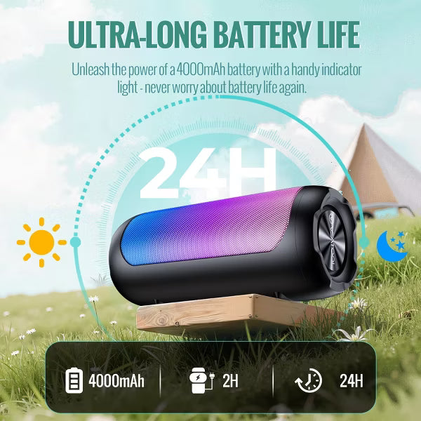 VEATOOL Portable Bluetooth Speaker, IPX5 Waterproof, Stereo Sound, 12H Playtime, Bluetooth 5.3, RGB Lights, Outdoor Speaker