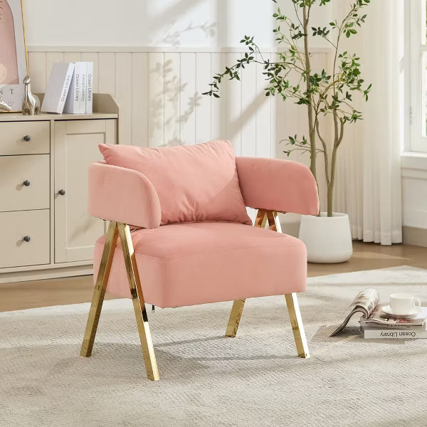 TYBOATLE Modern Velvet Barrel Accent Chair with Gold Legs, Available in Set of 2 - Mid-Century Modern Upholstered Armchair