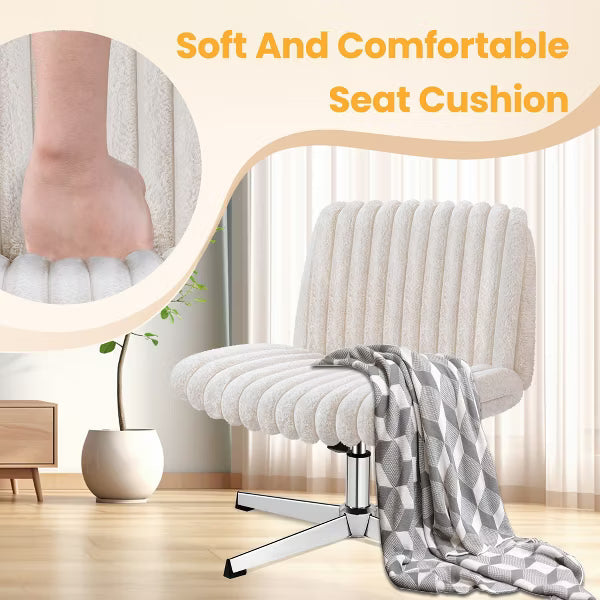 KERDOM Fluffy Fur Office Chair,Adjustable Swivel Desk Chair, Height Adjustable,Soft Comfy Seat,for Bedroom Vanity Home Office, No Wheels,Beige