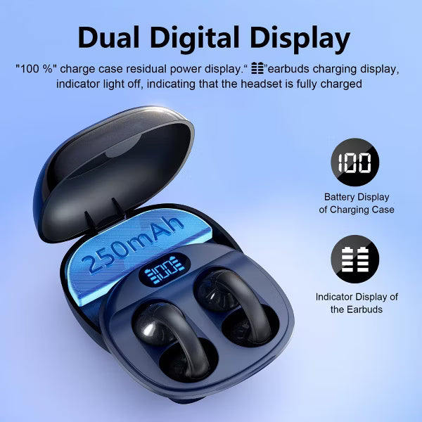 VEATOOL Open-Ear Headphones, Wireless Clip On Earbuds with Digital Display Charging Case 68 Hours Playtime