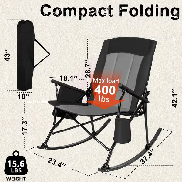 SUNSPIRE Folding Rocking Camping Chair 2-Pack, Heavy Duty Padded Rocker with High Back Hard Armrests for Outdoor Patio Garden Blue+ Grey