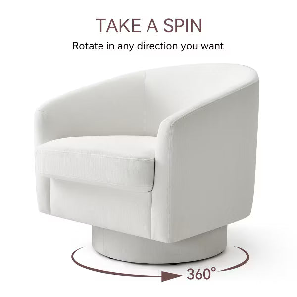 Dyonery Swivel Barrel Accent Chair, Modern Faux Leather Upholstered Armchair, 360 Comfy Reading Chair for Living Room & Bedroom, Fully Assembled