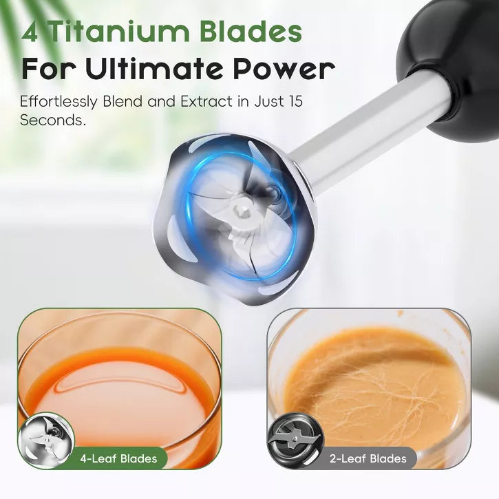 WHALL Immersion Blender with Whisk, Milk Frother Attachments