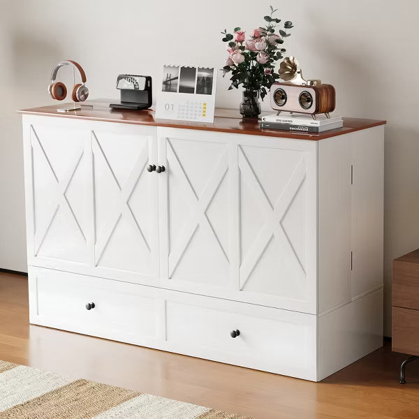 Mjkone Full/Queen Size Murphy Bed Chest with Mattress and Storage