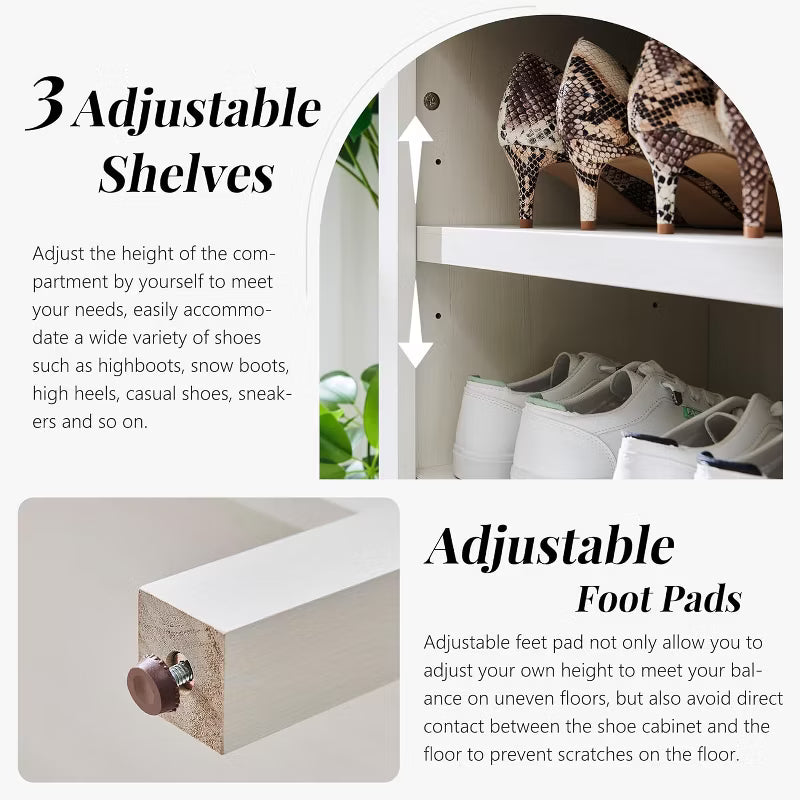 SinCiDo Arched Bookshelf, Modern Farmhouse Bookshelf Storage Cabinet w/Adjustable Shelves, Wood Bookshelf w/Open Display Shelf for Home Office
