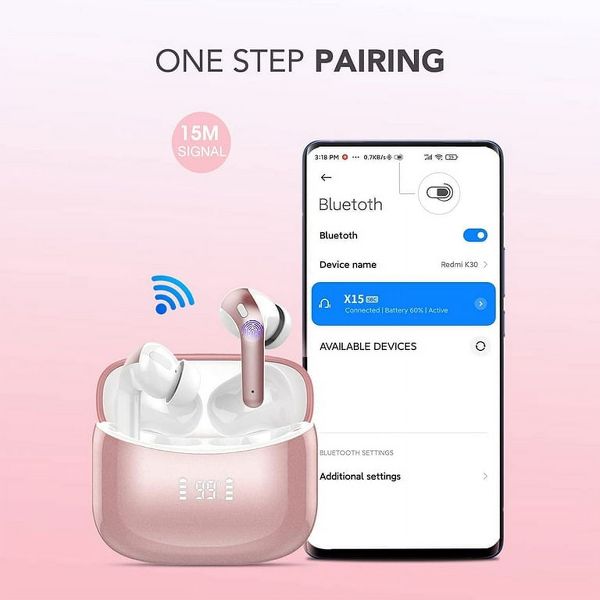 VEATOOL X15 Wireless Earbuds Bluetooth 5.3 Headphones,72H Hi-Fi Stereo Deep Bass Earphones with Noise Cancelling Mic