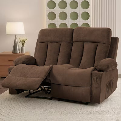 Bosmiller Loveseat Recliner Sofa, Cup Holders, 2 Seat Manual Recliner Chair, reclining loveseat couch, Living Room, Home Theater, Small Spaces,Brown