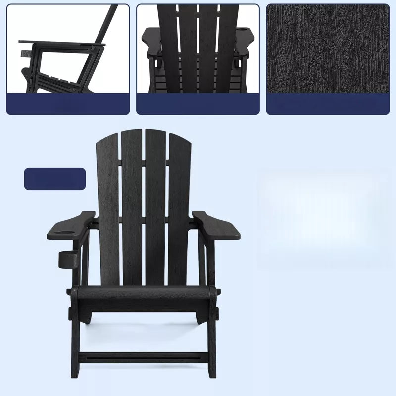VisioGear Patio Accent Chairs, Patio Adirondack Chair with Cup Holder, Outdoor Comfortable Set for Backyard, Black, 31.4"*29.6"*36.4"