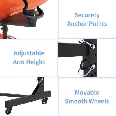 Munora - Heavy Duty 400lbs Kayak Storage Rack with Wheels - 79.92"H Freestanding Holder for Kayaks, Canoes, SUP