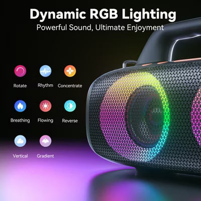 VEATOOL Portable Bluetooth Speaker ¨C 60W Peak Sound, Bass Boost, 24H Playtime, IPX7, RGB Lights, Mic Input for Karaoke