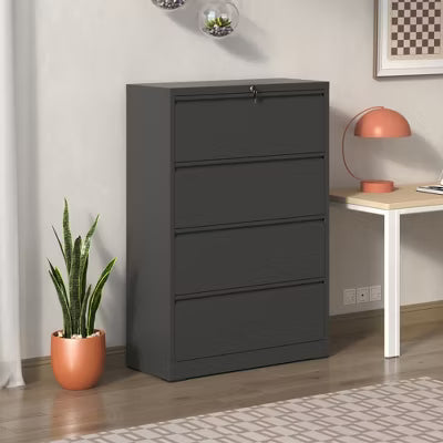 Yukimo Lateral File Cabinet with Lock, 52"H Black Lockable Metal Filing Cabinet, Heavy-Duty Steel Storage Cabinet with Silent Full Extension Slides
