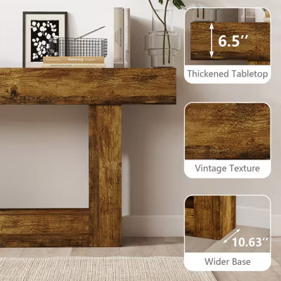 CIPACHO Vintage Brown 63 Inch Farmhouse Console Table 2-Tier U-Base Wood Sofa Table for Entryway