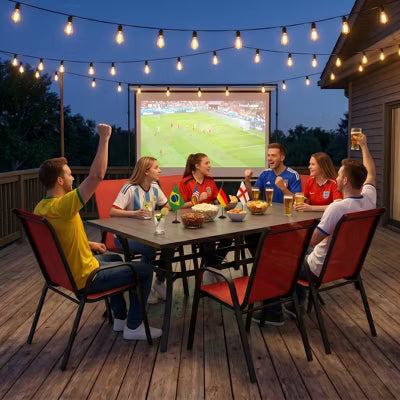 7-Piece Patio Dining Set - 63" Wood-Grain Rectangular Table & 6 Ergonomic Chairs - Modern Farmhouse Outdoor Furniture, 350lb Cap, Rustproof