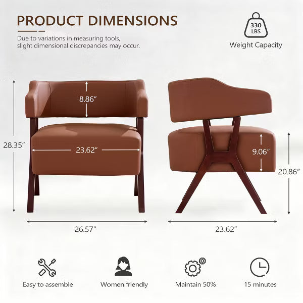 TYBOATLE Faux Leather Accent Chairs, Mid Century Modern Armchairs, Set of 2, Brown