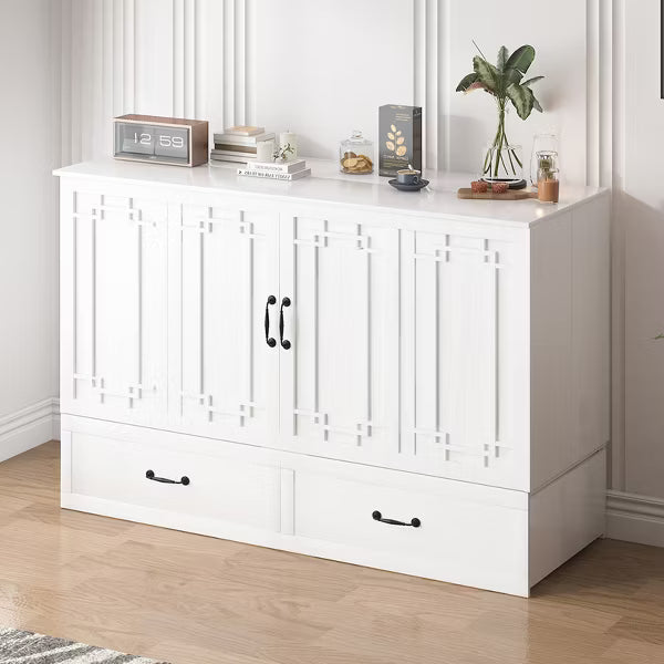 Mjkone Queen Murphy Bed with Mattress,Foldable Space-Saving Cube Cabinet Bed