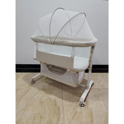 Kinder King Portable Baby Bassinet with Wheels, All-Mesh Bedside Sleeper, Newborn Crib with Removable Mattress, Beige