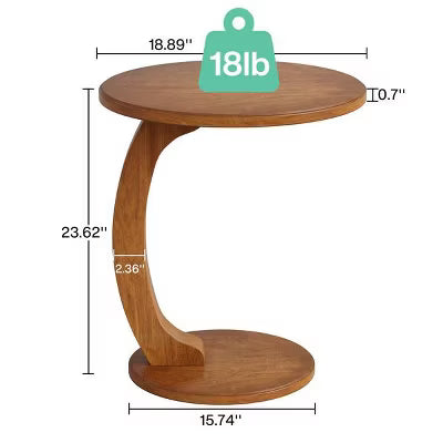Resenkos Sofa Side End Table, End Table, Couch Table,C-Shaped End Table, Round Solid Wood Side Table for Living Room,Brown