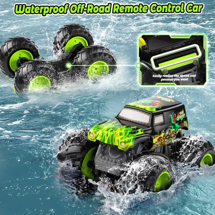 TITQWOP 1:14 Amphibious Remote Control Car,Double Wheelie 2.4GHz Waterproof Monster Truck Toy,4WD Off-Road Vehicle,All-Terrain Grass/Pool/Sand