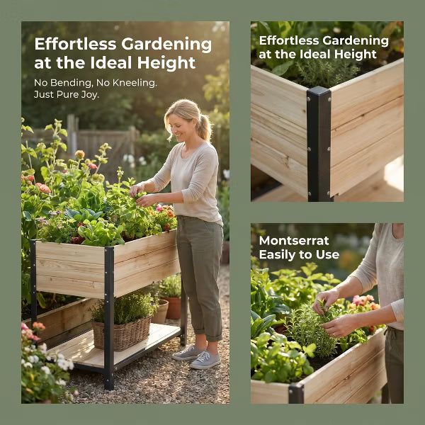 Solid Wood & Iron Frame Raised Garden Bed - Reversible & Replaceable Wood Panels, No Paint/Formaldehyde, DIY Planter Box for Vegetables, Flowers