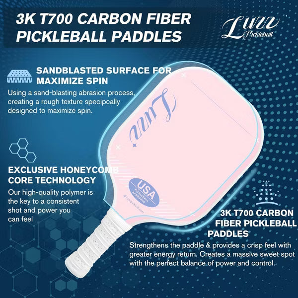 Luzz Pickleball Paddle T700 Carbon Fiber Rackets, Sandblasted Surface, USAPA Approved, 8.3oz – Beginner & Intermediate