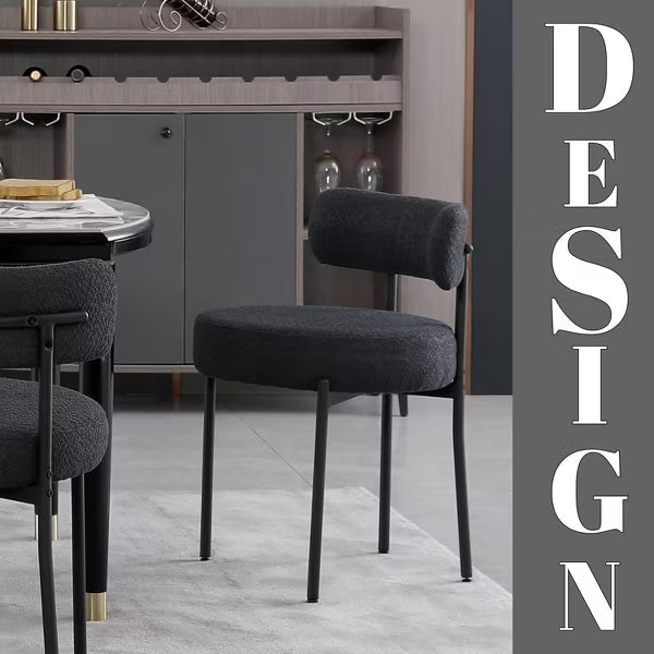 DYHOME Boucle Dining Chairs Set of 4, Mid Century Modern Kitchen Chairs with Curved Backrest and Metal Legs