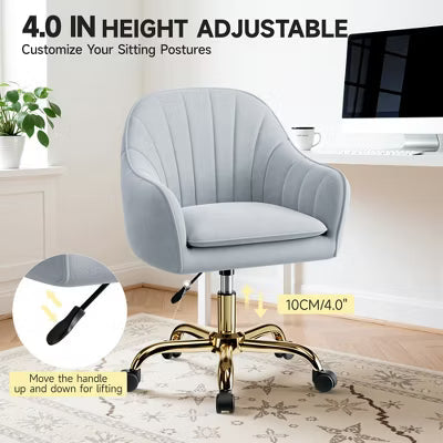 KERDOM Velvet Desk Chair for Home Office, Soft Height Adjustable 360 Swivel Computer Chair, Gray