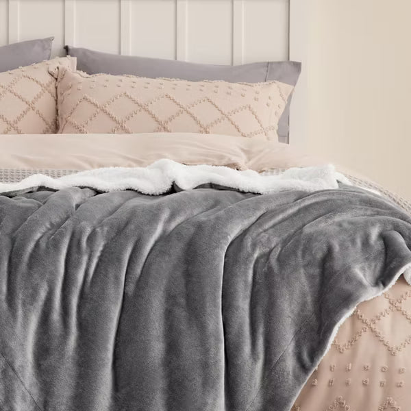 Bedsure Faux Wool Blanket–Solid Color Throw, Ultra Soft and Warm Reversible Blanket for Bed or Couch