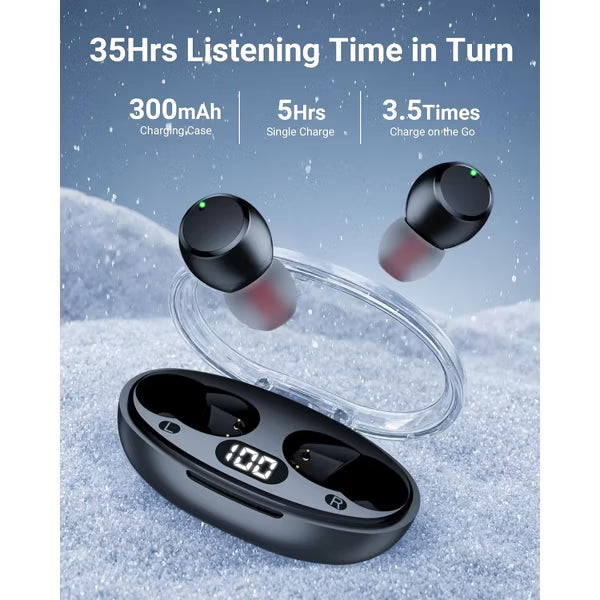 PocBuds Wireless Earbuds with LED Power Display – Bluetooth 5.3, 35H Playback, IPX7 Waterproof, 3.3g Ultra-Light for Running, Work, Travel