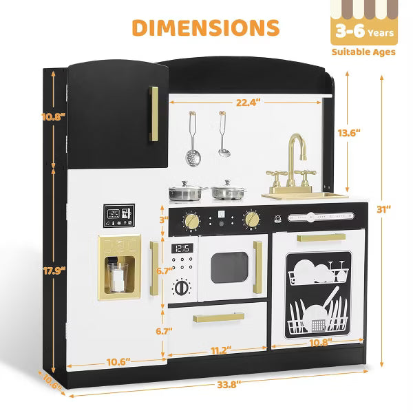 Kinder King Wooden Kids Play Kitchen, Toy Kitchen Playset for Toddler, Pretend Oven, Microwave, Realistic Kitchen Sets for Boys Girls Age 3+