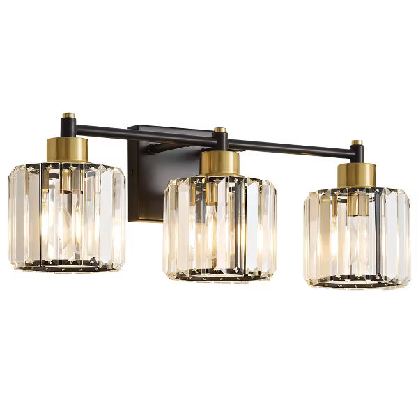 POWLIG 22" 3-Light Vanity Light with Crystal Shades - Modern Dimmable Bathroom Lighting