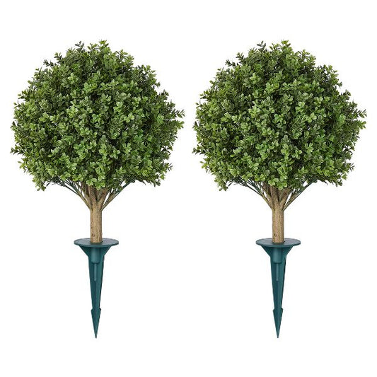 20" Artificial Tea Olives Topiary Ball Trees with Ground Stake, UV Resistant Faux Sweet Olive Greenery, Outdoor Fake Plant for Yard Decor Set of 2