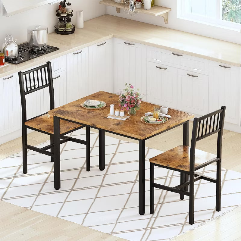 Hooseng 3-Piece Dining Room Table and Chairs Set for 2, Kitchen Table Set with 2 Chairs & MDF Broad Table for Small Space, Apartment