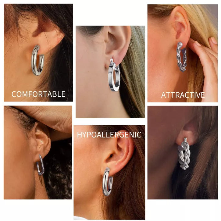 Turandoss 9Pairs 14k Gold Silver Hoop Earrings for Women Girls - Small Hypoallergenic Earrings Set, Gold Jewelry for Women Trendy, Teen Girl Gifts