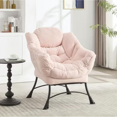 Lazy Chair with Ottoman, Modern Lounge Accent Chair with Armrests and a Side Pocket, Sofa Chair Reading Chair with Footrest, Corner Chair-Pink