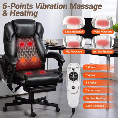Bosmiller Massage Office Chair with Foot Rest, 6 Points Vibration Heating Executive Chairs Ergonomic Home Office Desk Chair Black