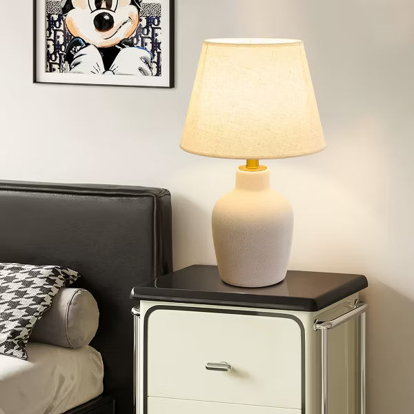 POWLIG 11.8"x19.4" Ceramic Table Lamp with Linen Shade - No Assembly Required, Modern Decor