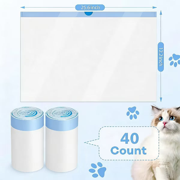 Curimge Cat Litter Bags 60 Pack Durable Drawstring Liners Heavy Duty Replacement for M4 Self Cleaning Litter Box.
