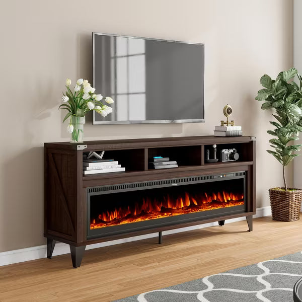 Amerlife 65" TV Stand with 60" Glass Electric Fireplace