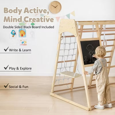 TODECARE Toddler Climbing Toy Indoor, Wood Kids Climber Slide Playset, Outdoor Jungle Gym