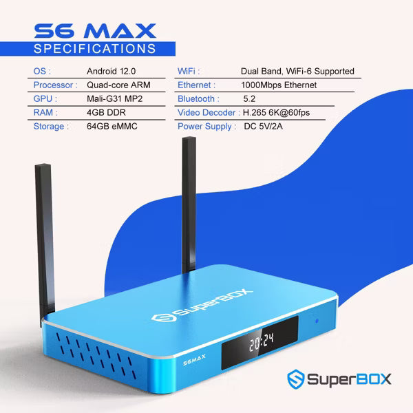 Super Box - Fully Loaded 6K Android TV Box, Loaded with WiFi 6 & Voice Remote TV Streaming Stick Devices