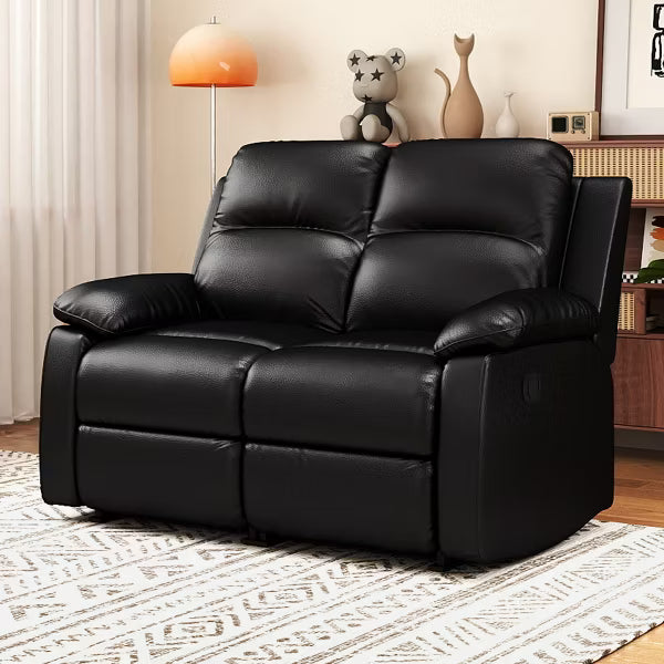 KERDOM 2-Seater Manual Recliner Loveseat, PU Leather Reclining Sofa, Double Reclining Couch for Living Room,Black