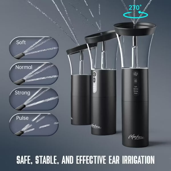Morfone Electric Ear Cleaning Kit Effective Safe Ear Cleaner Irrigation Flushing System 4 Pressure Modes for Ear Wax Buildup(Black)