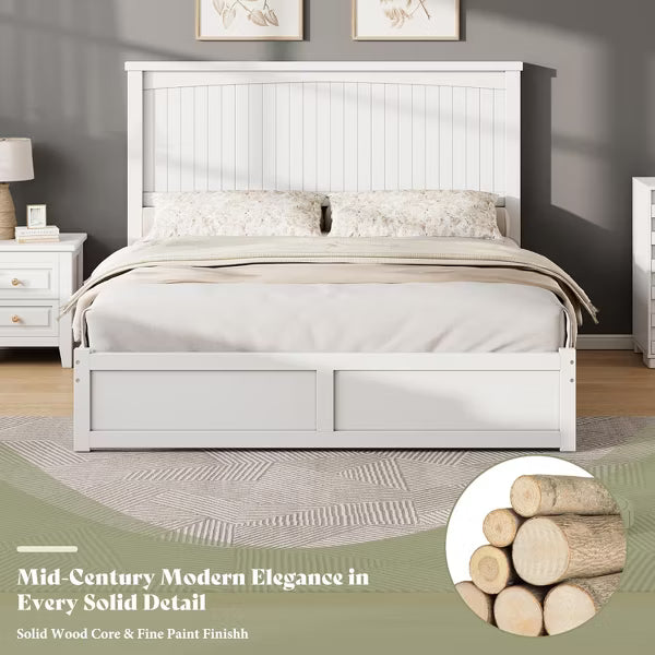 AMERLIFE Solid Wood Storage Mid-Century Bed Frame with 50" Headboard, 2 Drawers, No Box Spring Needed, Noise-Free